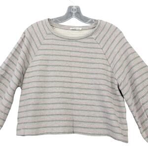 Lush Gray Preppy Y2k Crop Top Shirt Striped Long Sleeves Round Neck Women Size L